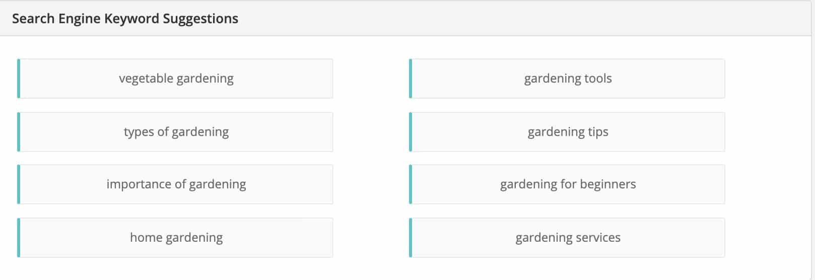 Gardening niche related keywords