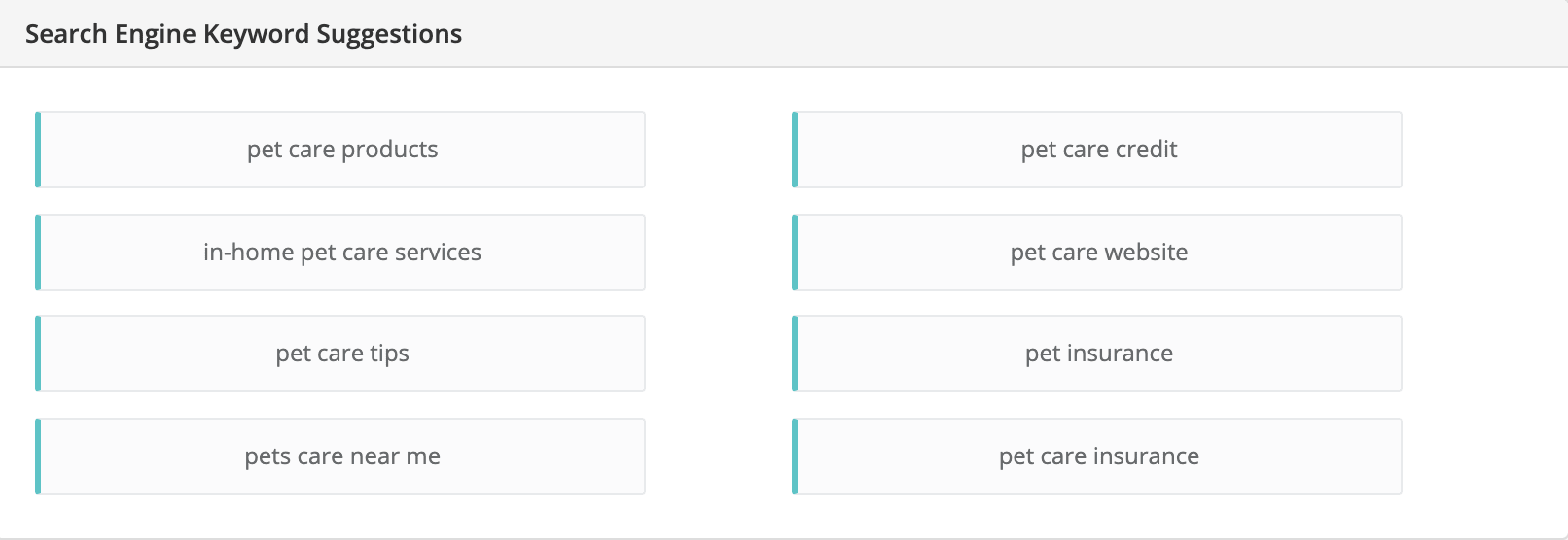 pet care niche related keywords
