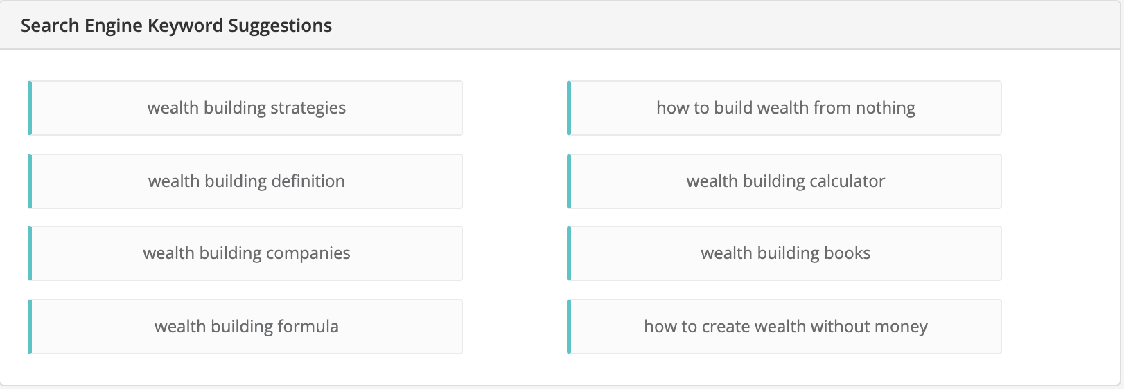 Wealth Building niche related keywords