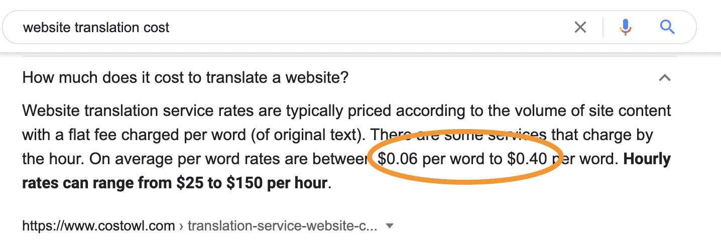 translation cost on the internet