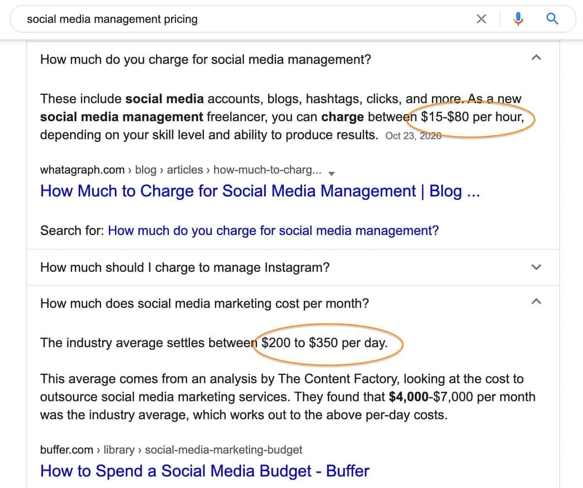 social media management price google