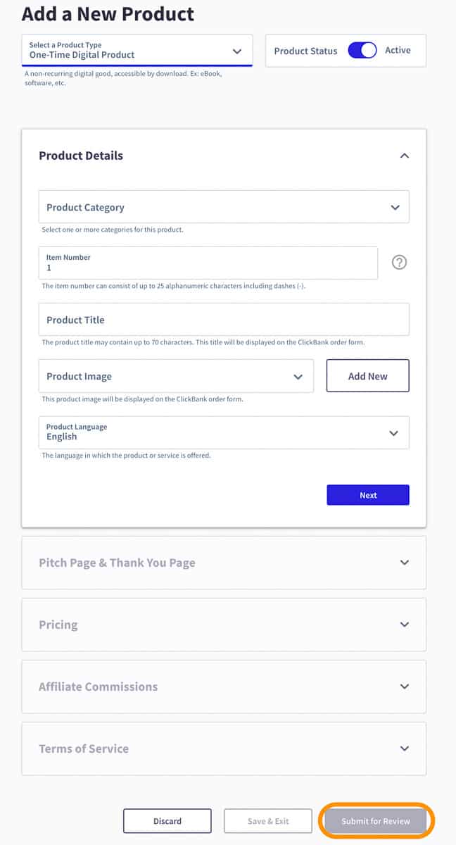 clickbank add new product