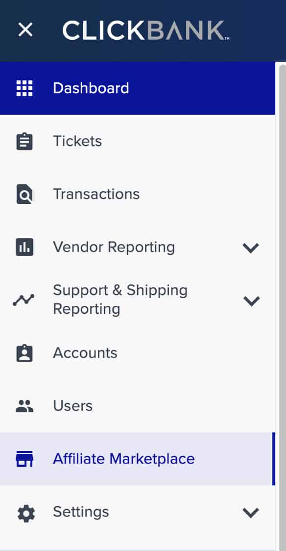 clickbank affiliate marketplace menu