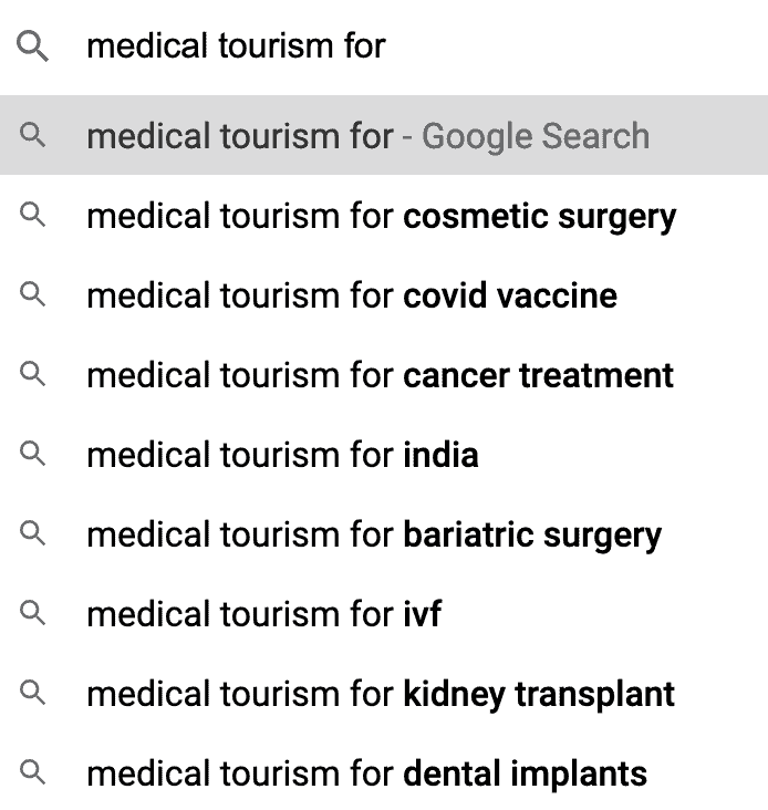 medical tourism for google suggest
