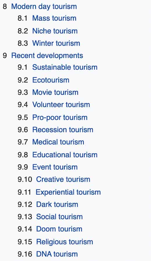 tourism wikipedia keywords