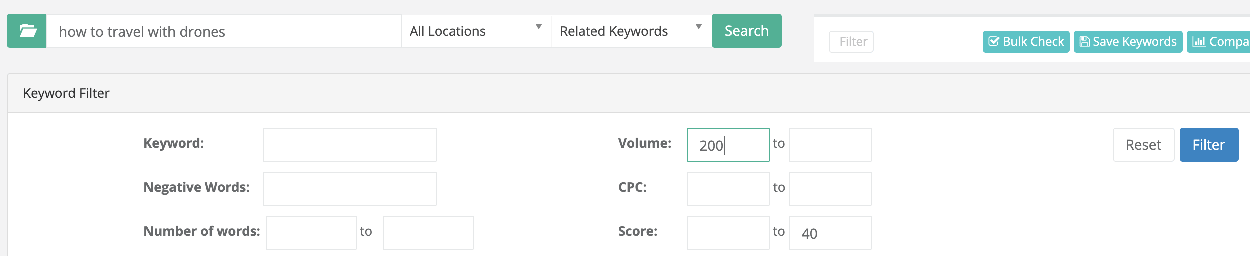 keyword filtering