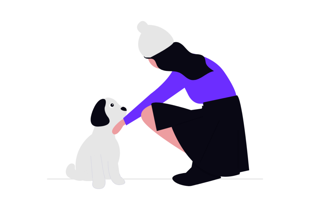 Illustration of a pet owner petting a dog, for the pet niche report