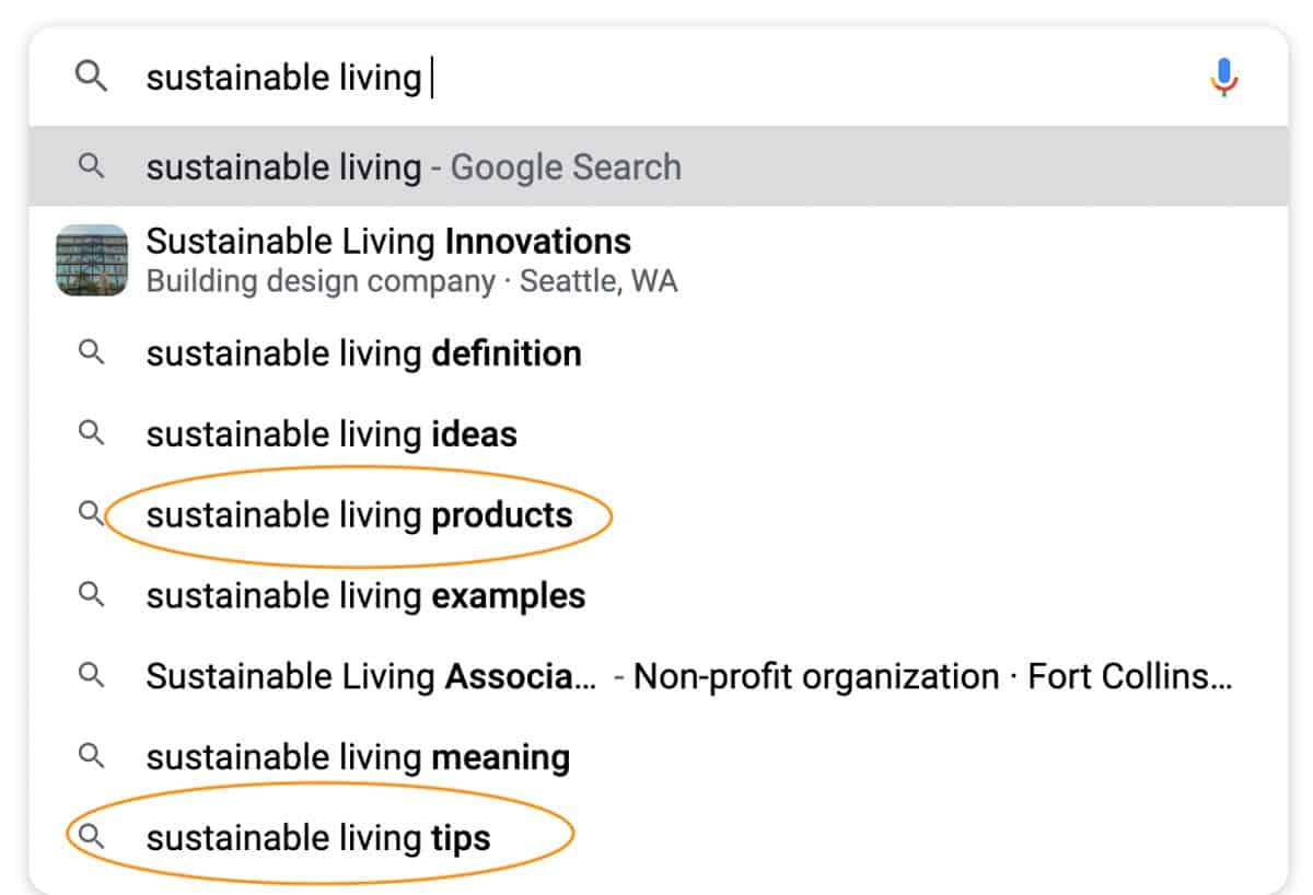 sustainable living google suggest