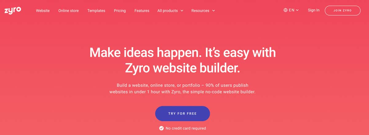 Zyro homepage