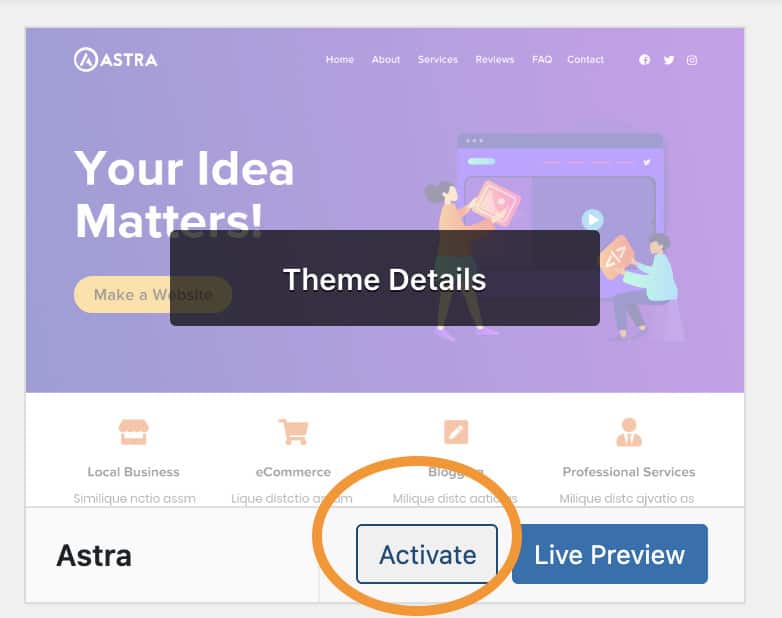 activate wordpress theme