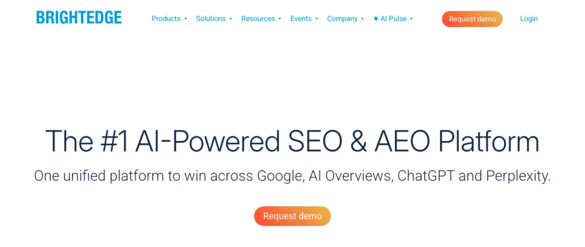 BrightEdge homepage presenting its AI-powered SEO and AEO platform