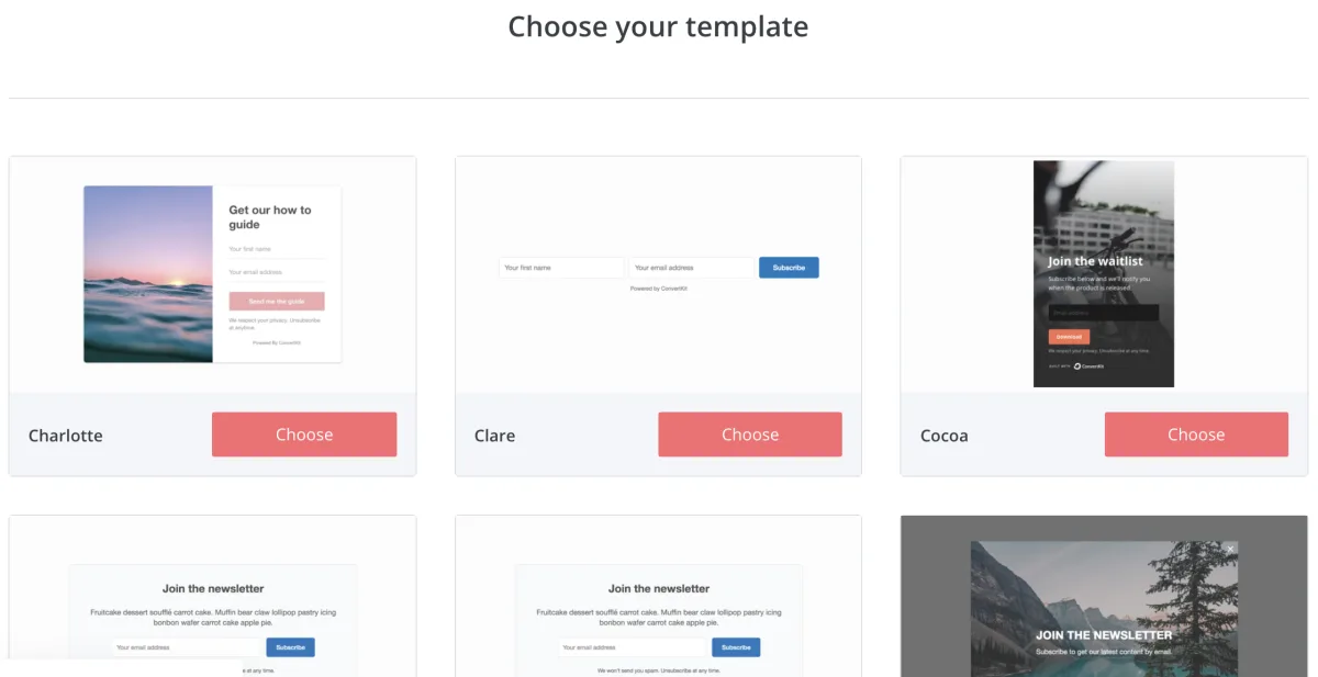 form templates in Convertkit