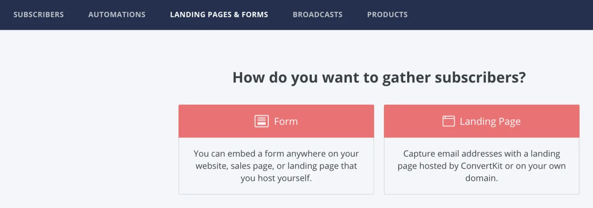 Forms and landing pages in Converkit