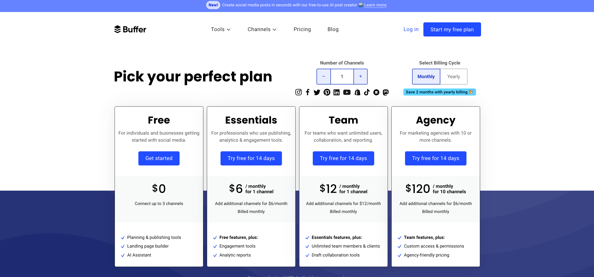 Buffer's pricing plans