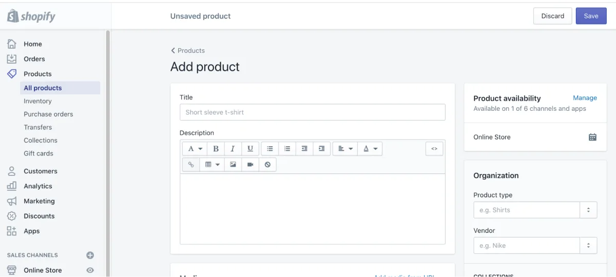 add a product in shopify