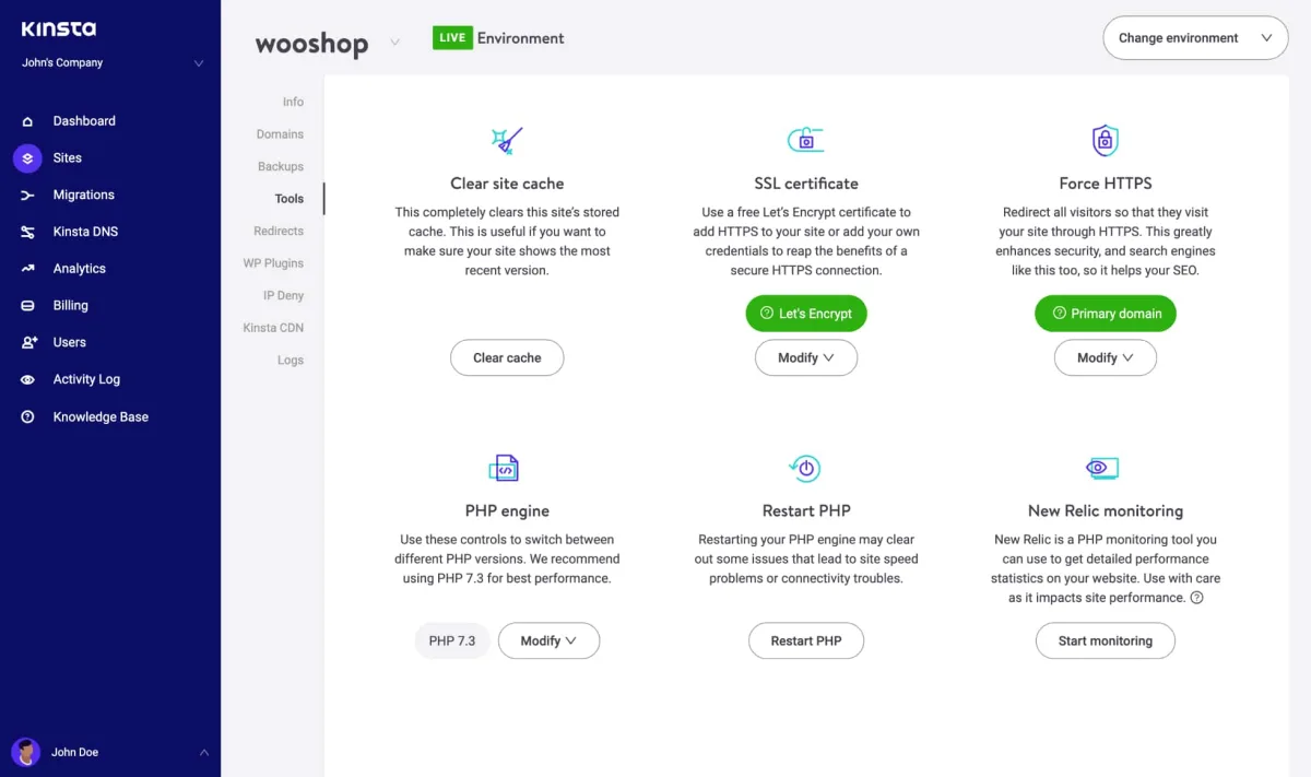 kinsta manage sites