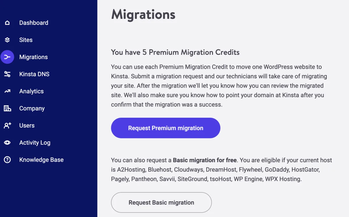Kinsta migrations