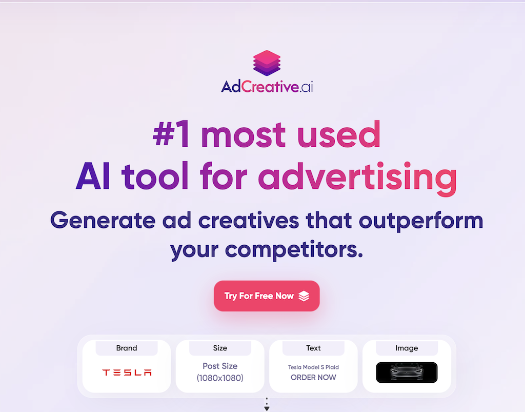 adcreative.ai review with homepage screenshot