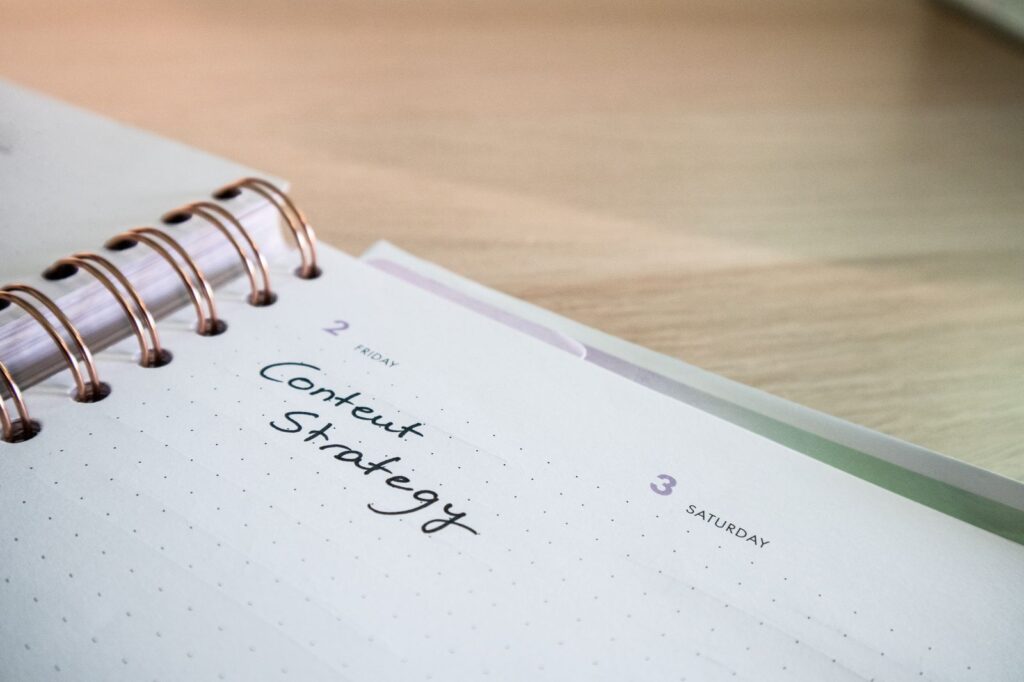 Notebook with content strategy notes for measuring topical authority