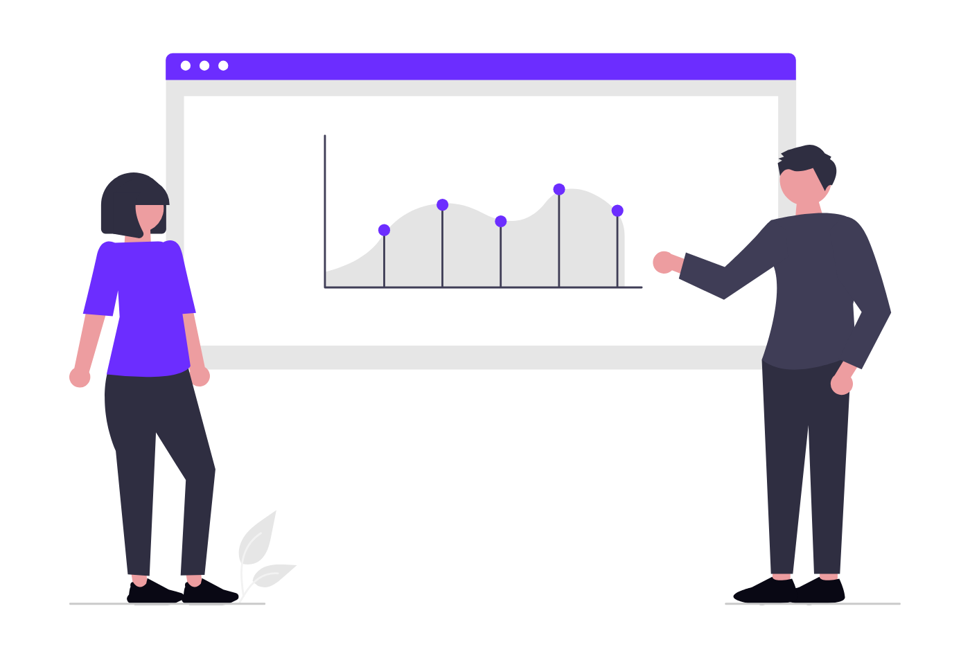 Illustration of two people looking at a line chart on a browser window
