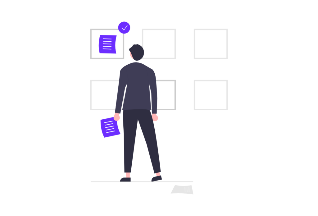 Illustration of a person organizing content into a structure