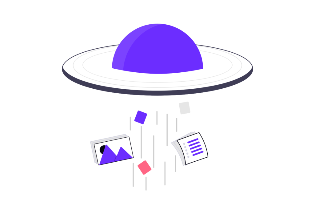 Illustration of pages floating outside a search index