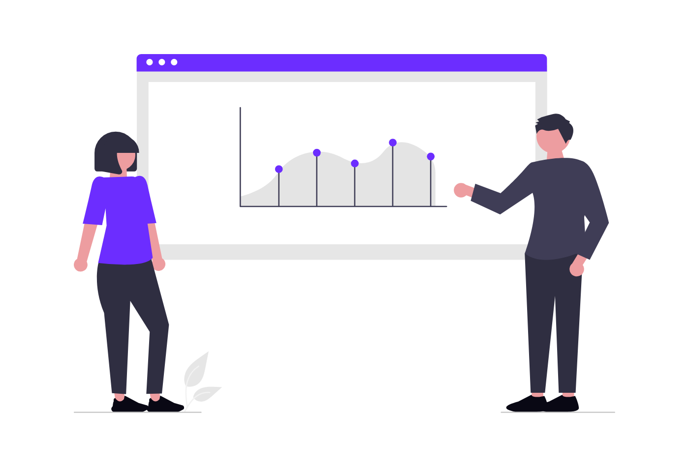 Illustration of two people reviewing a conversion chart in a browser window