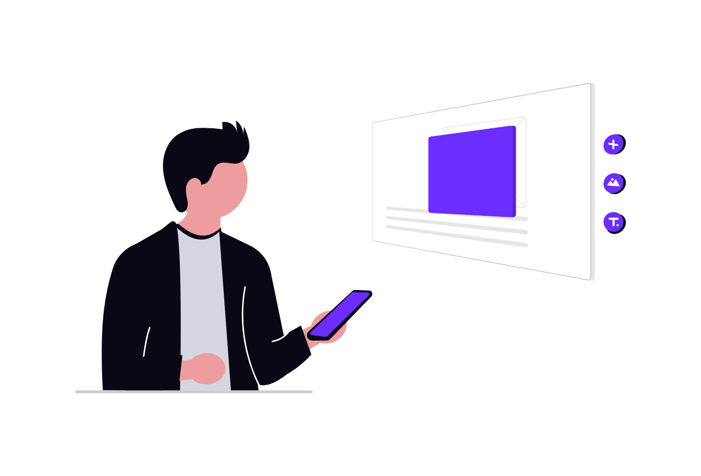 Illustration of a person editing a landing page from a phone