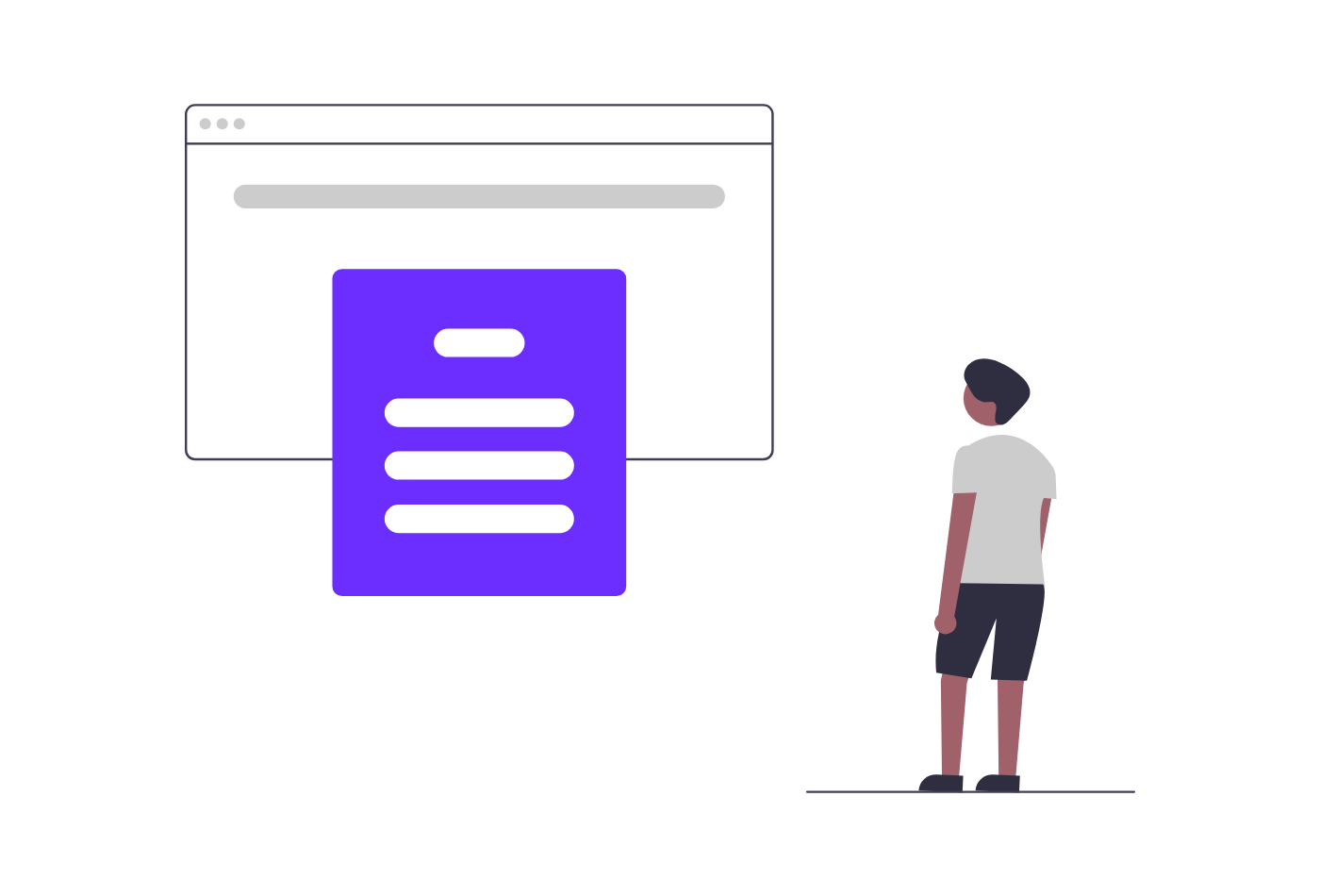 Illustration of a person reading a short text block on a web page